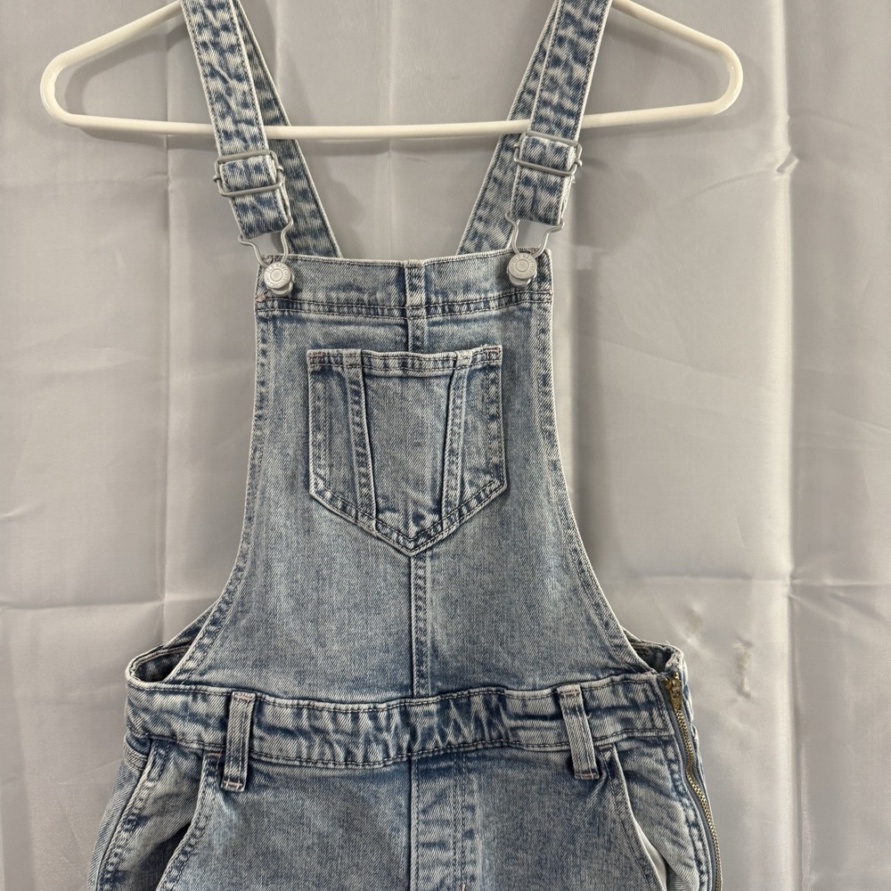 Old Navy Overalls Women 6 Light Denim Bib Skinny Hip Zip Carpenter Pink Stitch